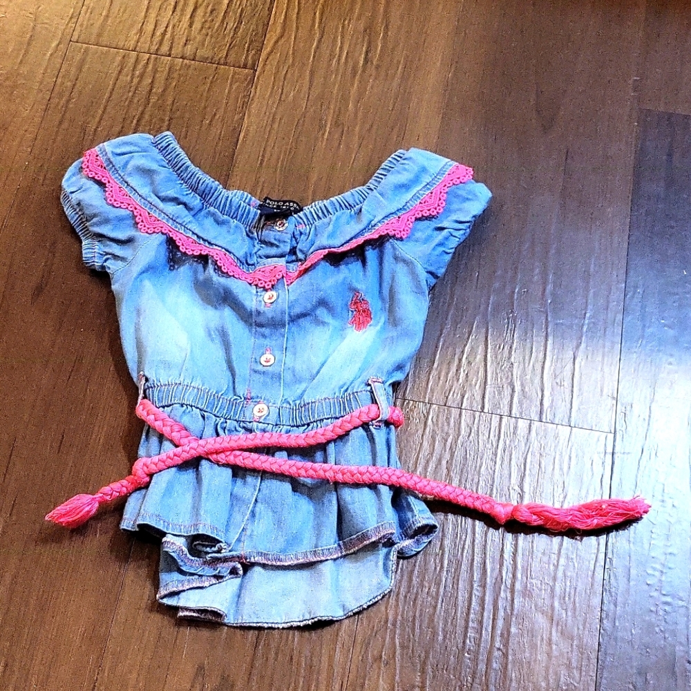 2T Jean Polo Shirt with pink tie. Like new